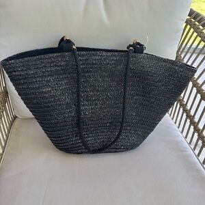 Black Woven Bag with Gold Hardware